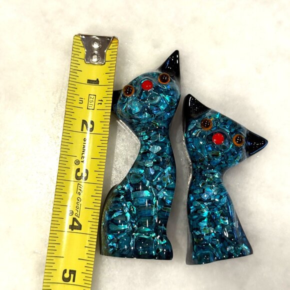 Ariki Paua Shell Cat Figurines Pair MCM Cool Cats Made In New Zealand Groovy Mod - Picture 8 of 9